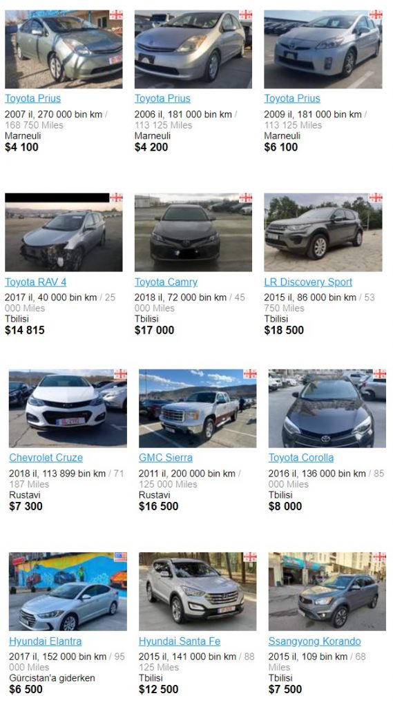 Gürcistan Araba fiyatı